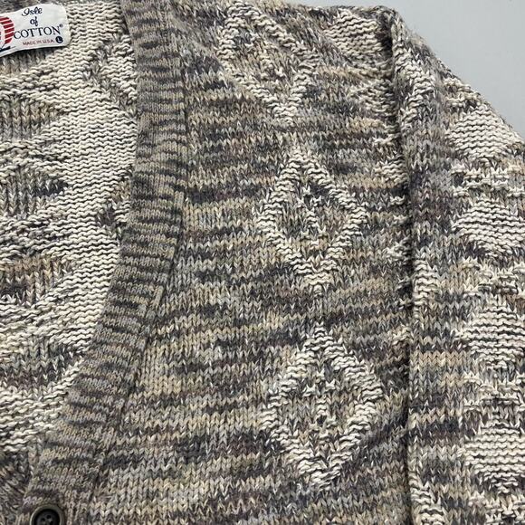 Vintage 90s Isle of Cotton Beige Pattern Cardigan - Picture 2 of 3